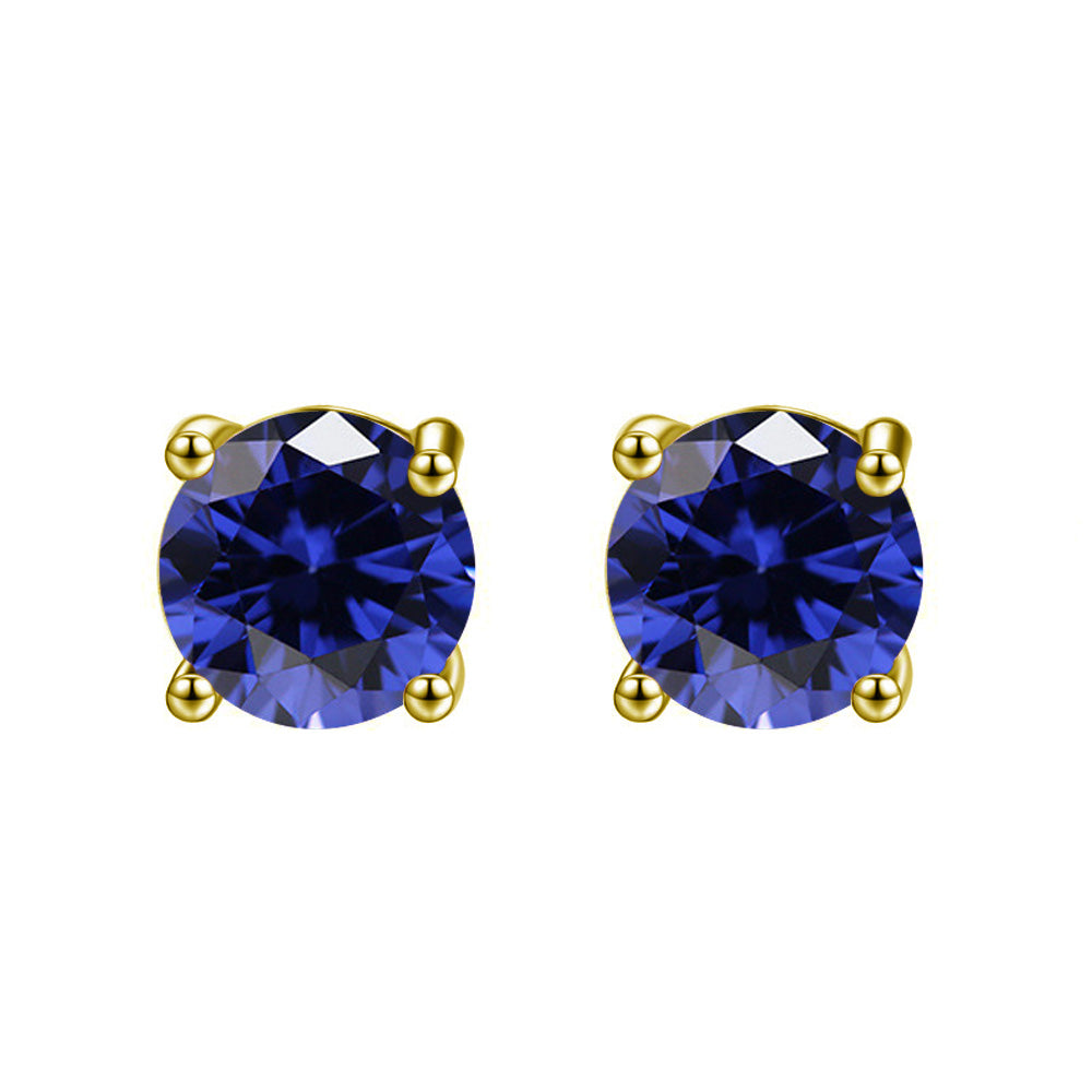 14k Yellow Gold Plated Created Blue Sapphire Round Stud Earrings 6mm