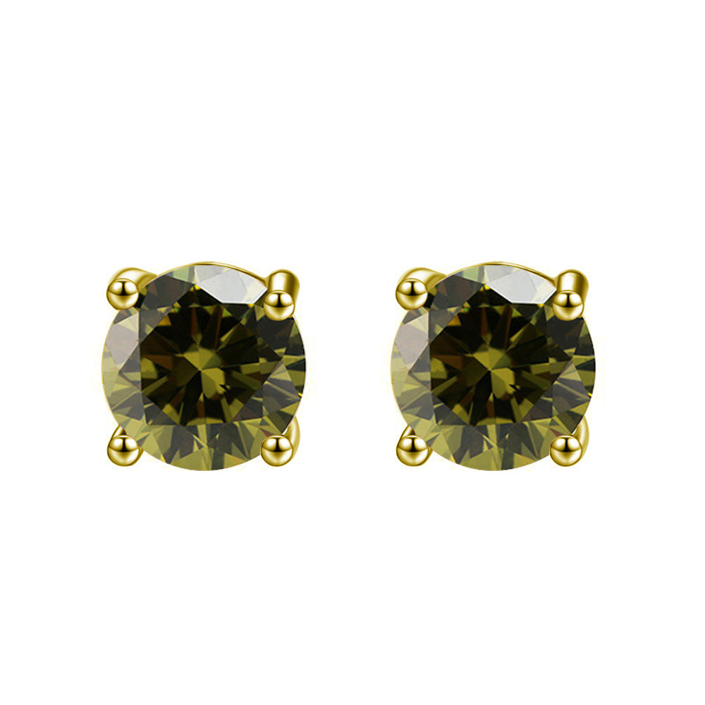 14k Yellow Gold Plated Created Peridot Round Stud Earrings 6mm