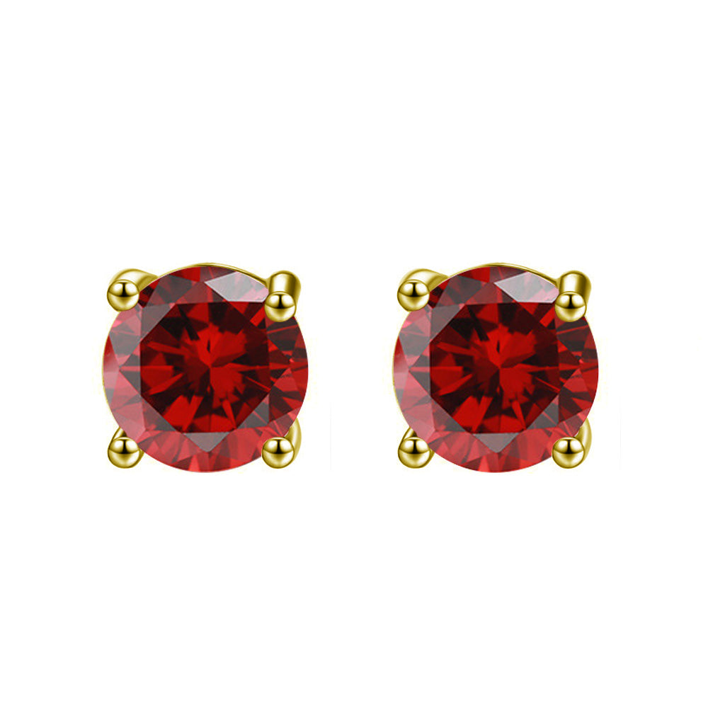 14k Yellow Gold Plated Created Ruby Round Stud Earrings 6mm