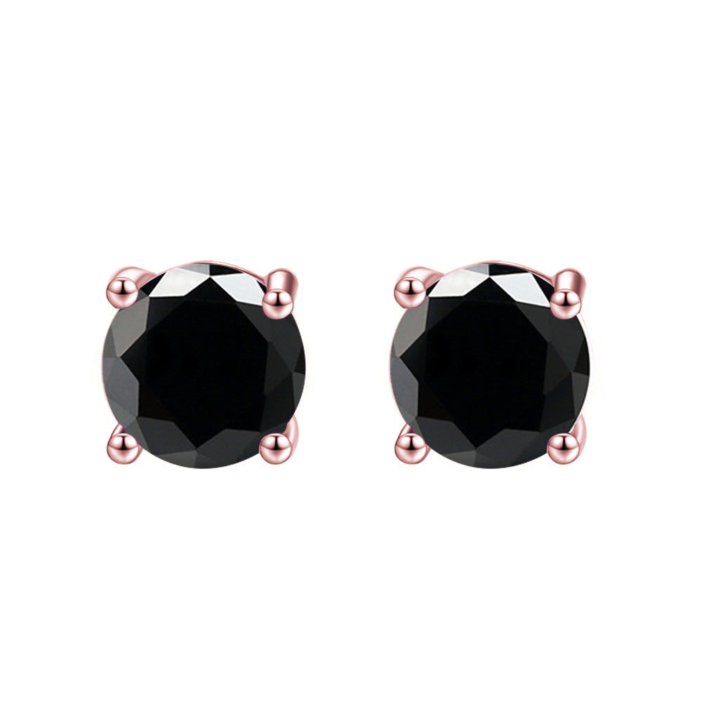 14k Rose Gold Created Black Diamond Round Stud Earrings 6mm Plated