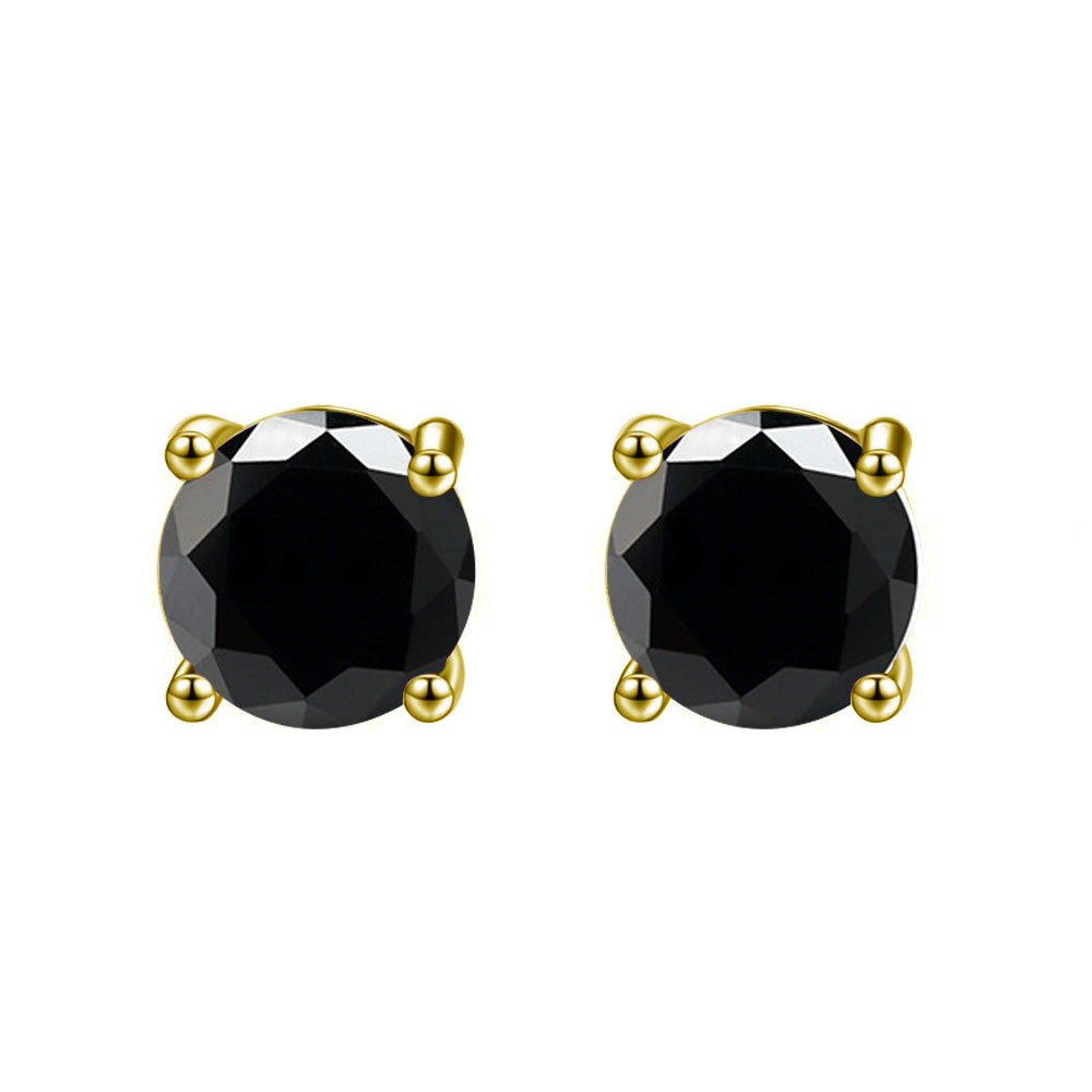 10k Yellow Gold Created Black Diamond Round Stud Earrings 6mm Plated