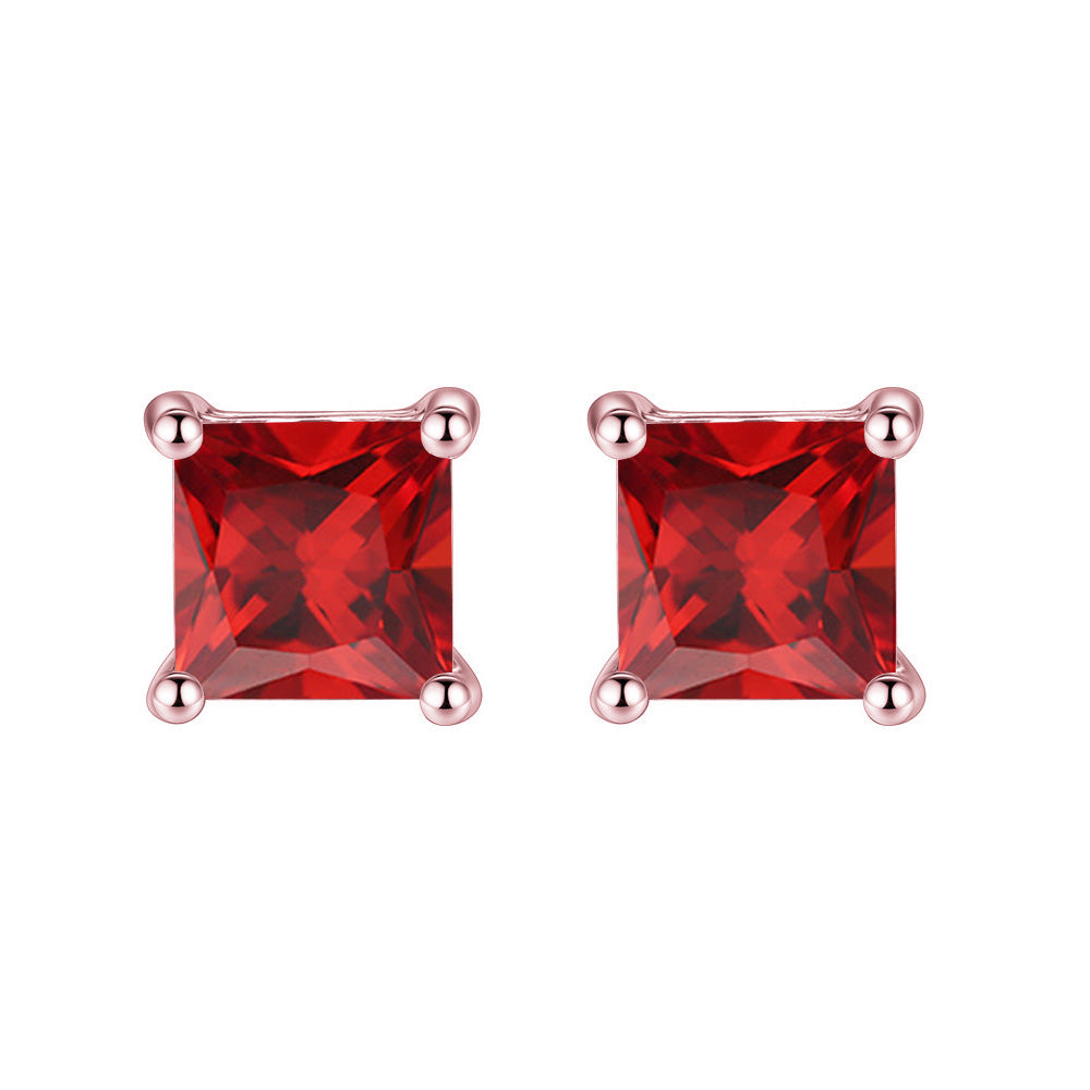 14k Rose Gold Plated 4 Ct Princess Cut Created Ruby Stud Earrings