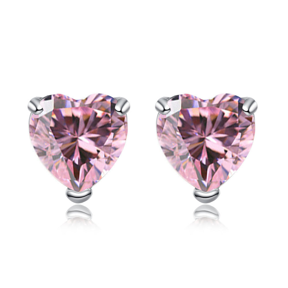 14k White Gold 1Ct Heart Pink Tourmaline Cubic Zirconia Stud Earrings Plated