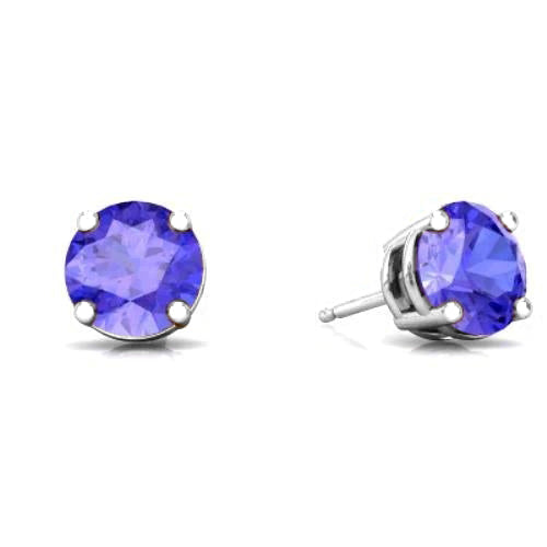 14k White Gold Created Tanzanite Round Stud Earrings 1/3 ct