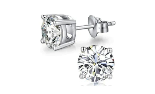 14k White Gold Plated Created White Sapphire Round Stud Earrings 6mm