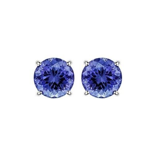 14k White Gold Plated Created Tanzanite Round Stud Earrings 6mm