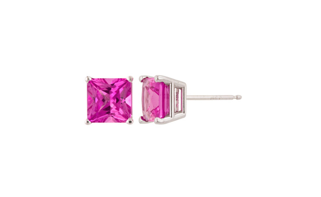 Sterling Silver 1Ct Princess Pink Tourmaline Cubic Zirconia Earrings Gold Plated