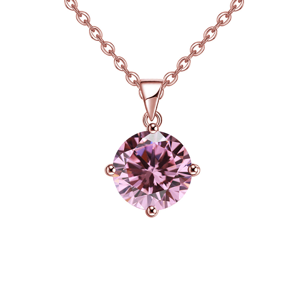 18K Rose Gold 4 Carat Created Pink Sapphire Round Stud Necklace Plated 18 inch