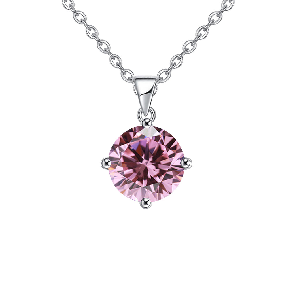 18K White Gold 4 Carat Created Pink Sapphire Round Stud Necklace Plated 18 inch