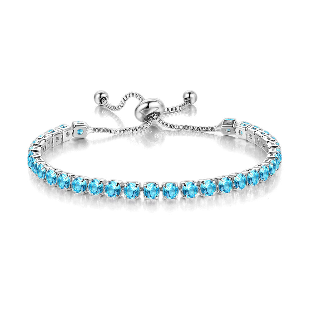 10k White Gold 7 Cttw Created Aquamarine Round Adjustable Tennis Bracelet Plated