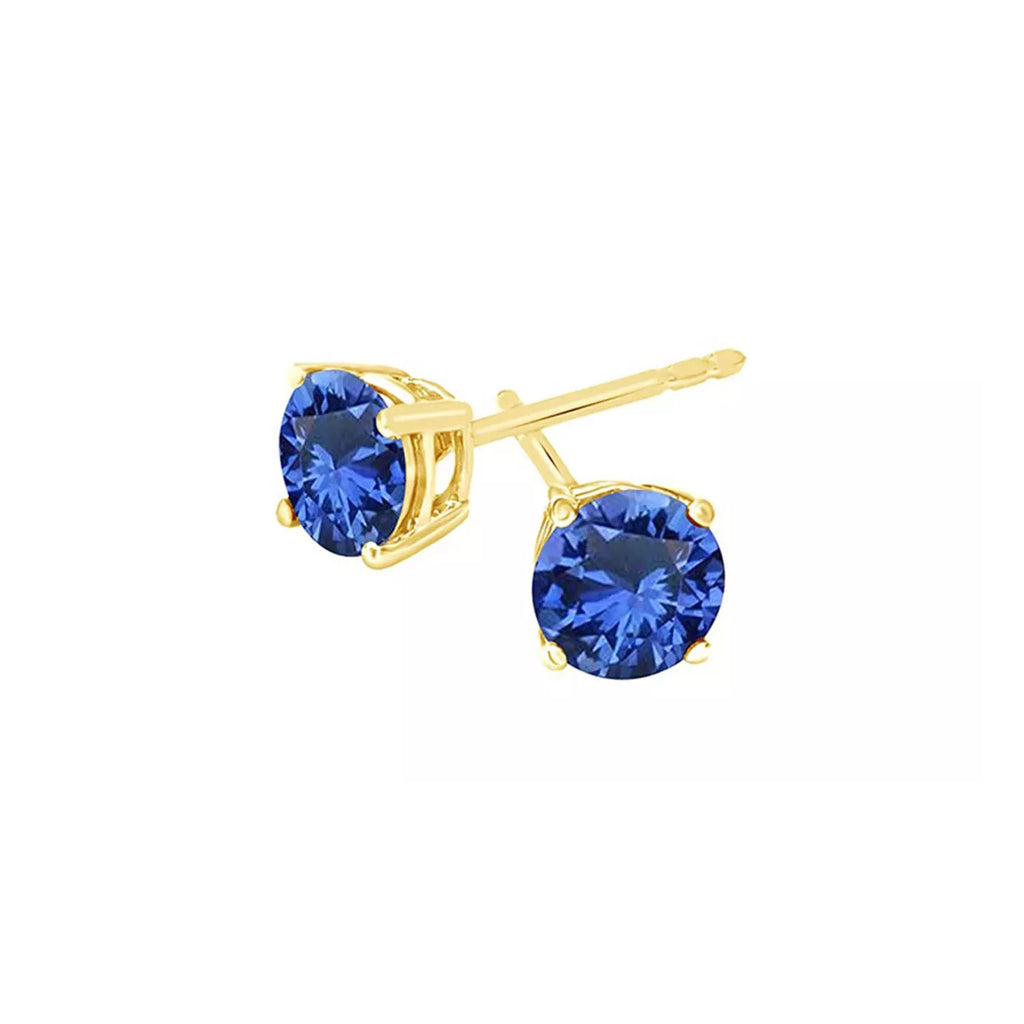 14k Yellow Gold Plated 4 Ct Round Created Blue Sapphire Stud Earrings