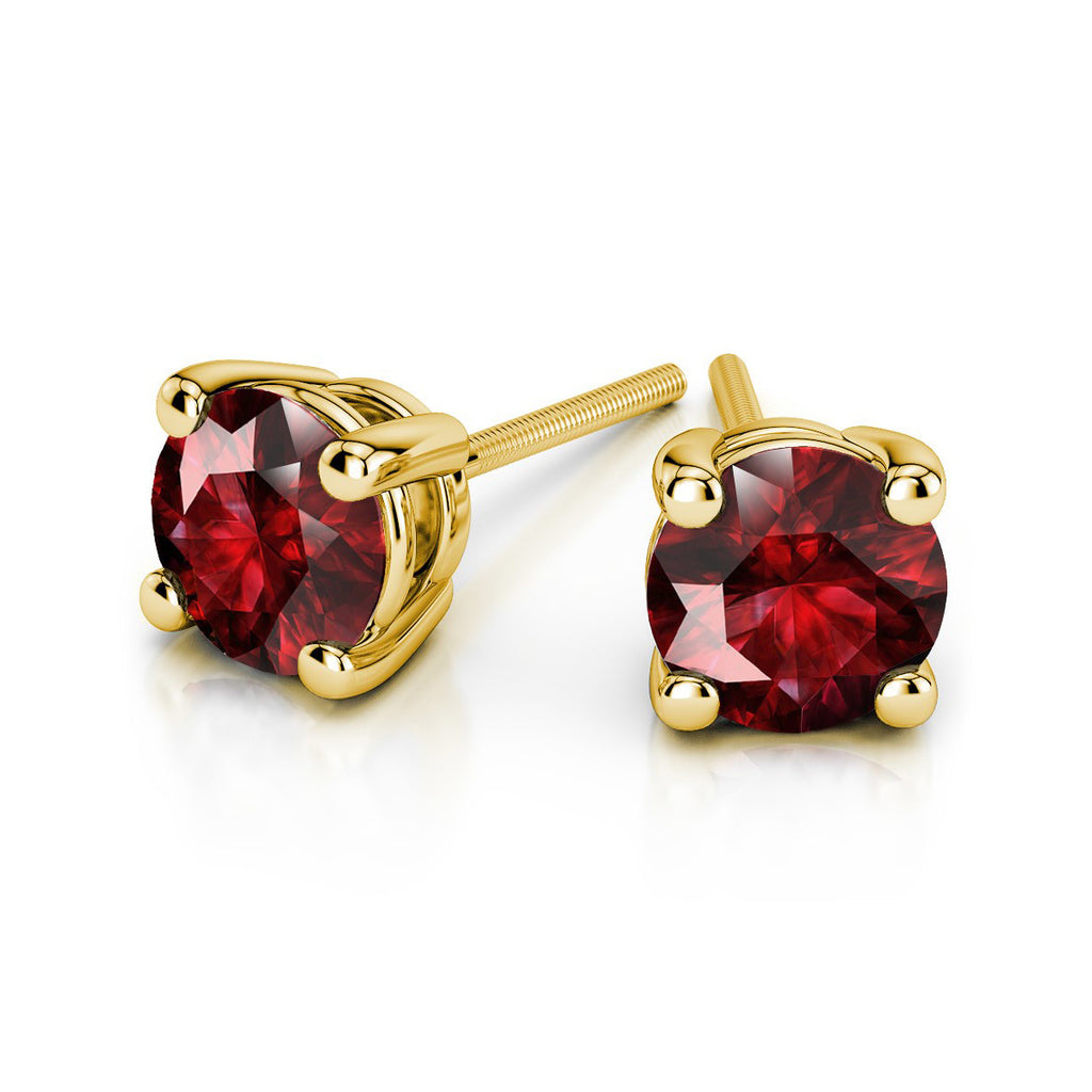 14k Yellow Gold Plated 1 Ct Round Created Ruby Stud Earrings