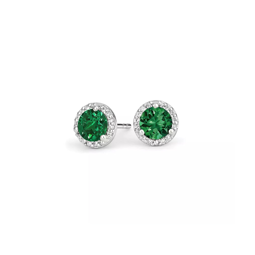 10k White Gold Plated 1 Ct Round Created Emerald Halo Stud Earrings