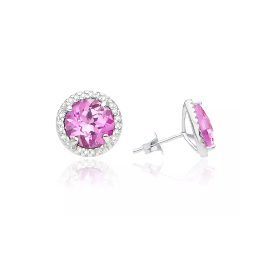 10k White Gold Plated 2 Ct Round Created Tourmaline CZ Halo Stud Earrings