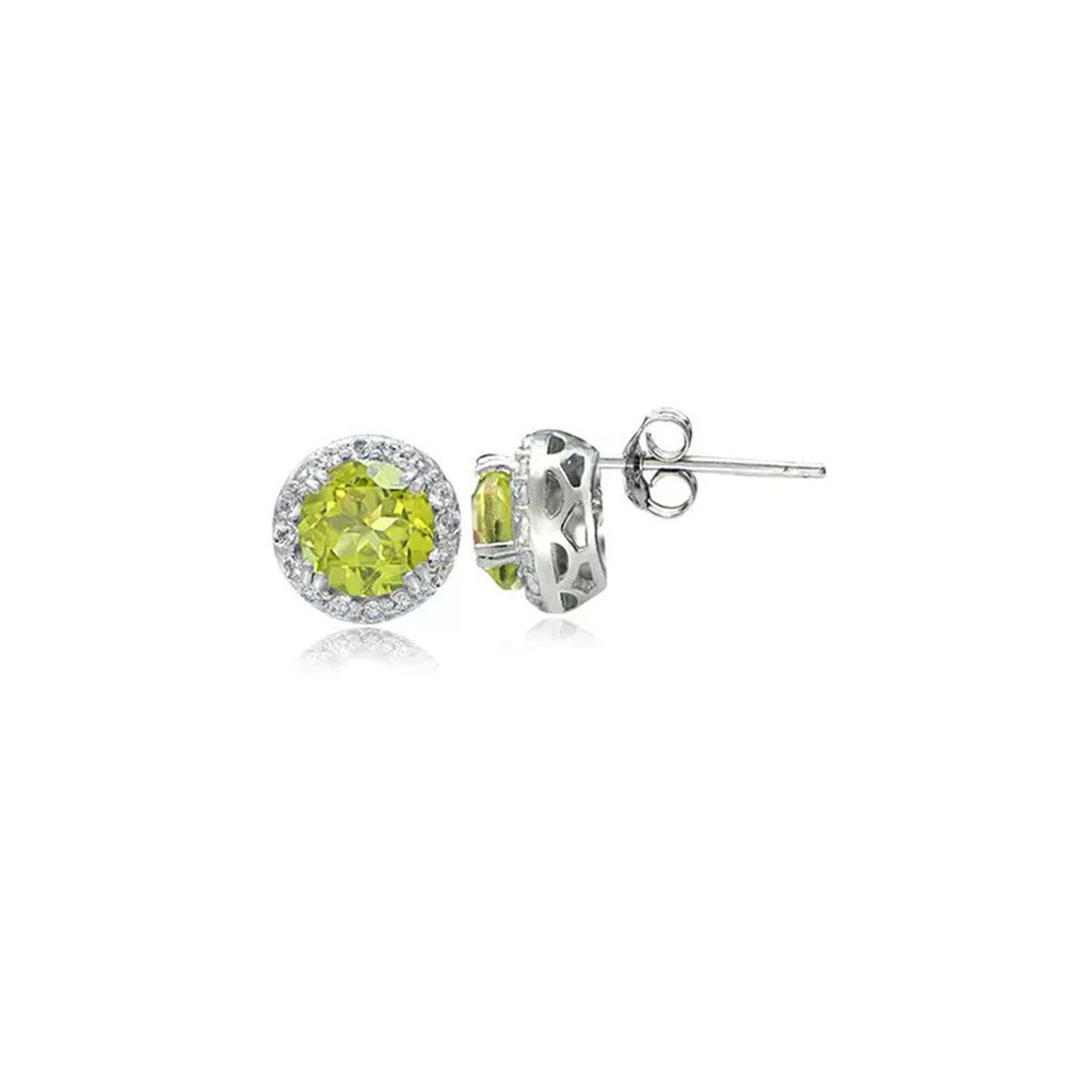 10k White Gold Plated 2 Ct Round Created Peridot Halo Stud Earrings