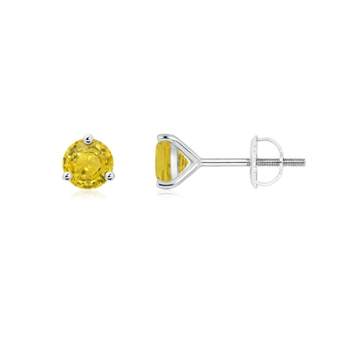 14k White Gold Plated 3 Carat Round Created Yellow Sapphire Stud Earrings