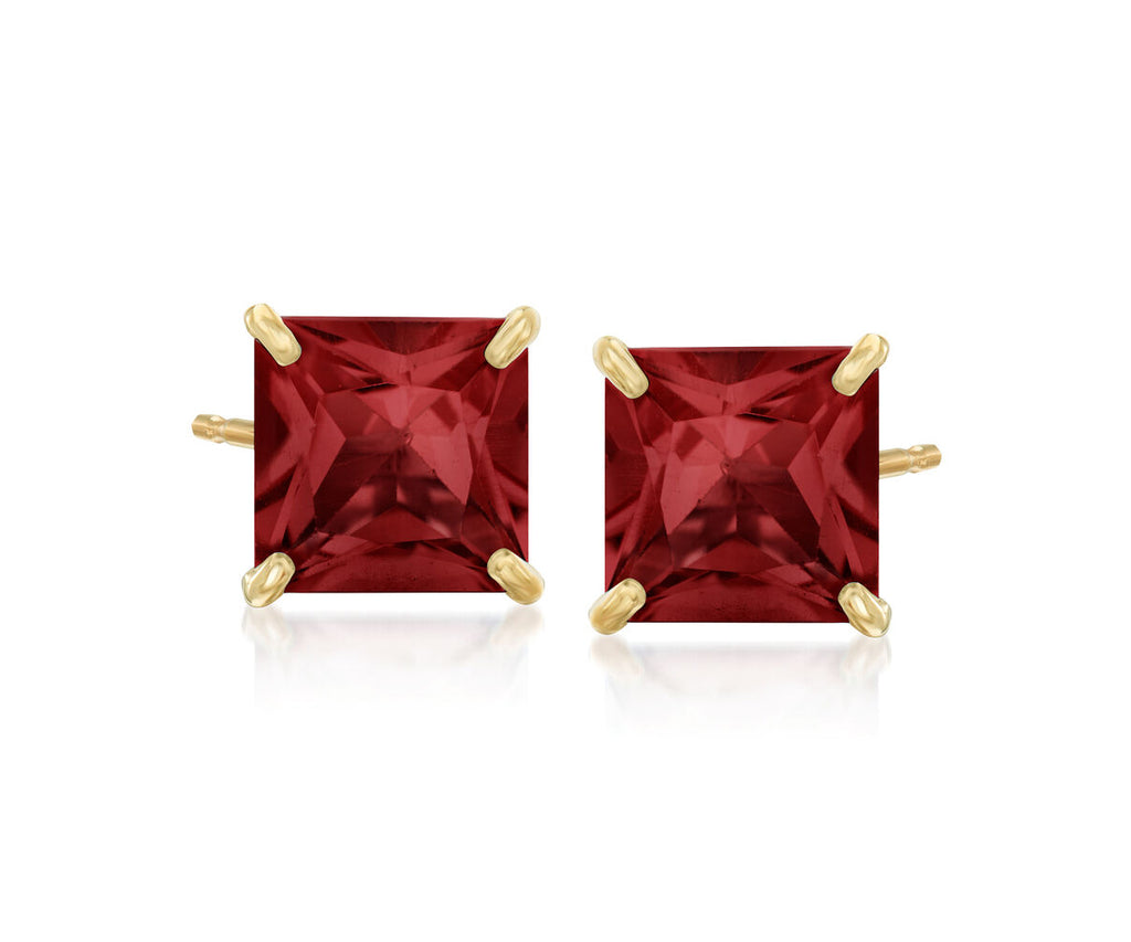 10k Yellow Gold Plated 1 Carat Square Created Garnet Sapphire Stud Earrings