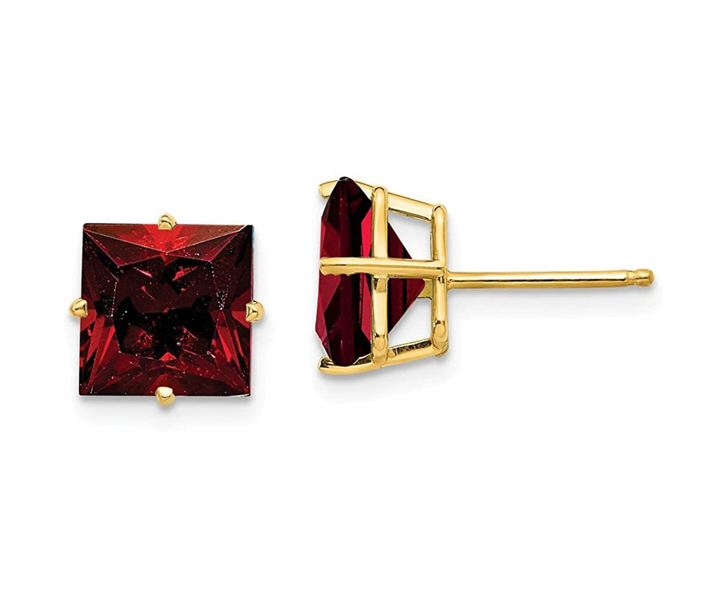 14k Yellow Gold Plated 2 Carat Princess Cut Created Garnet Sapphire Stud Earrings