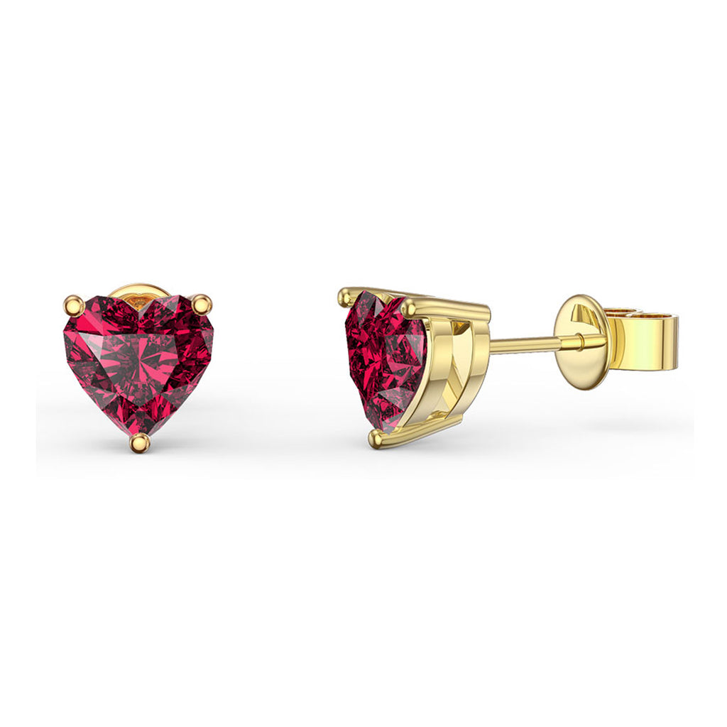 14k Yellow Gold Plated 1 Carat Heart Created Ruby Stud Earrings