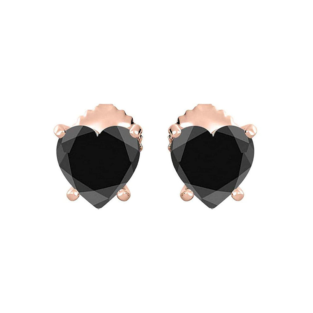 14k Yellow Gold Plated 1 Carat Heart Created Black Sapphire Stud Earrings