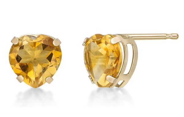 10k Yellow Gold Plated 1/2 Carat Heart Created Yellow Sapphire Stud Earrings