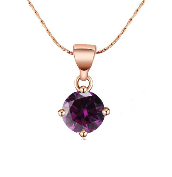 18K Rose Gold 1 Carat Created Tanzanite Round Stud Necklace Plated 18 inch