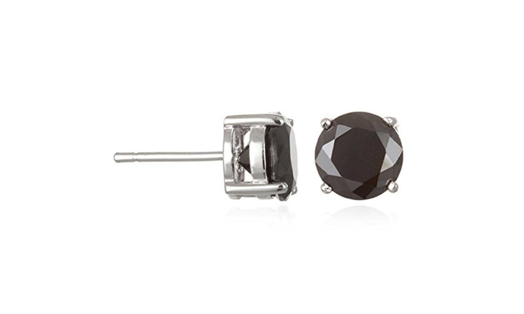 Rhodium Plated Round 8 Mm CZ Stud Earrings