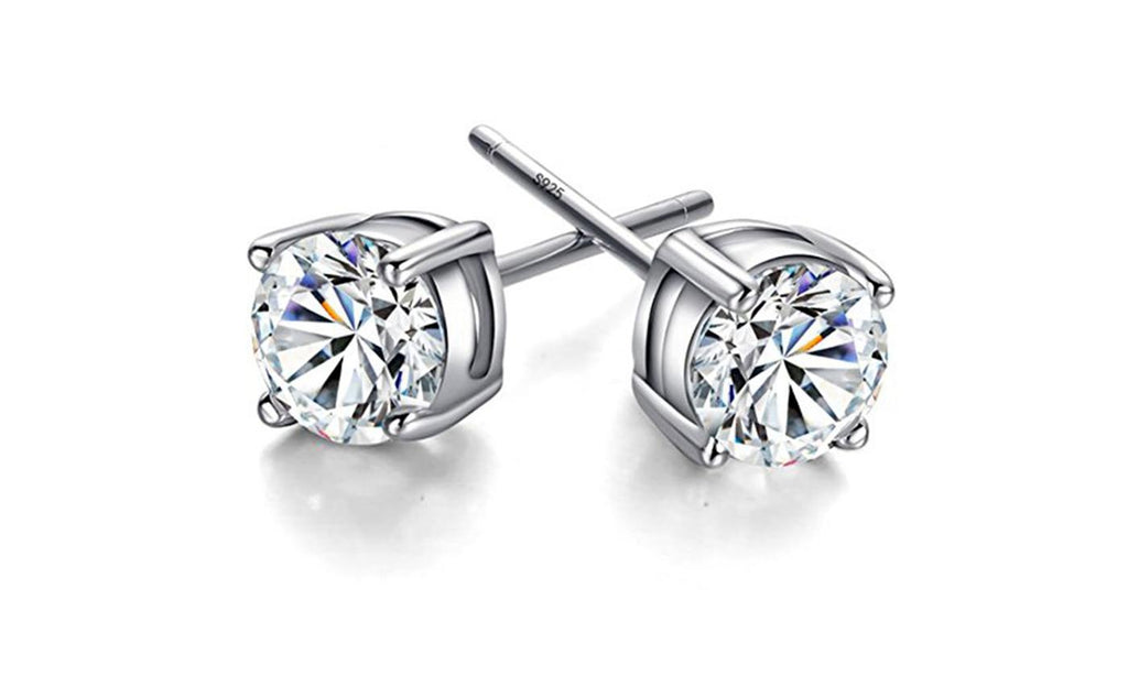 Round Cut Cubic Zirconia Stud Earrings plated