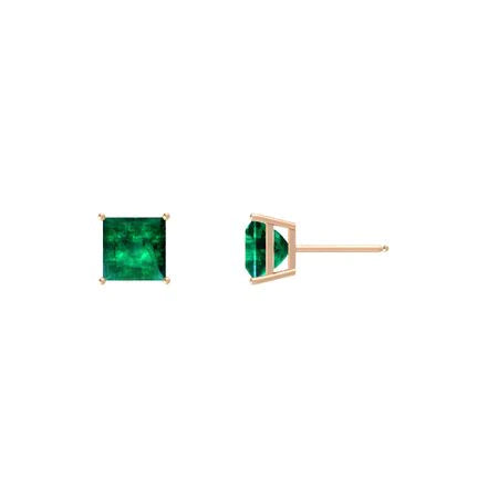 18k Rose Gold 1/4 Ct Emerald Princess Cut Stud Earrings 4mm Plated