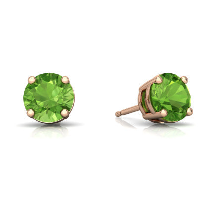 24k Rose Gold Plated 2 Cttw Peridot Round Stud Earrings