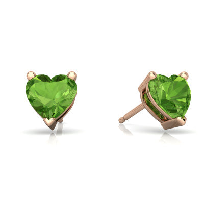 24k Rose Gold Plated 2 Cttw Peridot Heart Stud Earrings