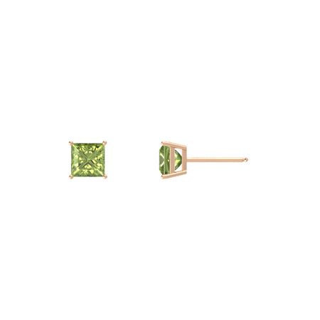 24k Rose Gold Plated 2 Cttw Peridot Square Stud Earrings