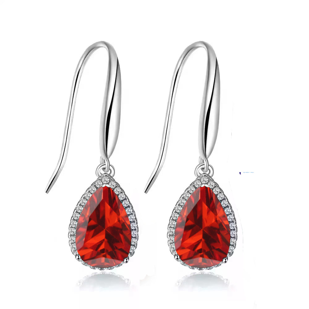 14k White Gold Plated 2 Ct Created Ruby Teardrop Earrings