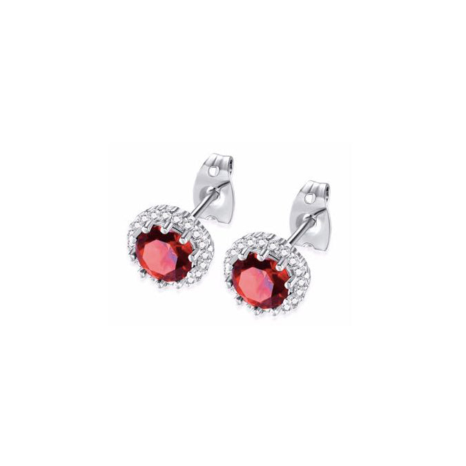 10k White Gold Plated 1 Ct Created Halo Round Garnet Stud Earrings