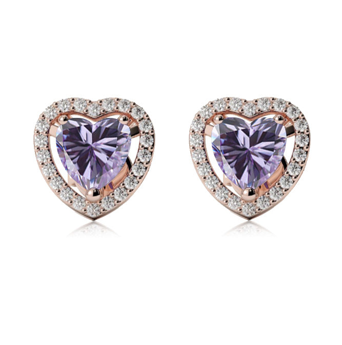 14k Rose Gold Plated 1 Ct Created Halo Heart Tanzanite Stud Earrings