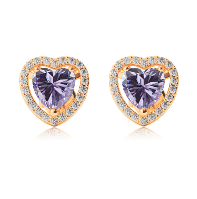 10k Yellow Gold Plated 4 Ct Created Halo Heart Tanzanite Stud Earrings