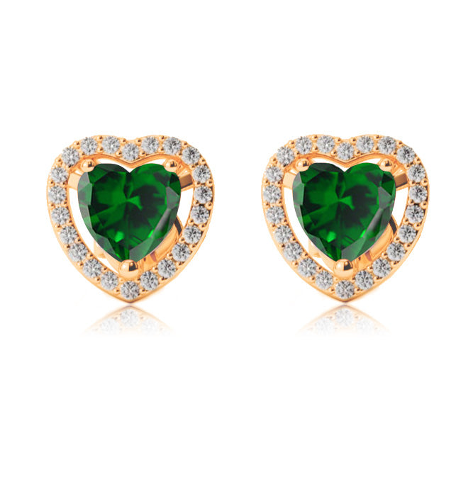 10k Yellow Gold Plated 4 Ct Created Halo Heart Emerald Stud Earrings