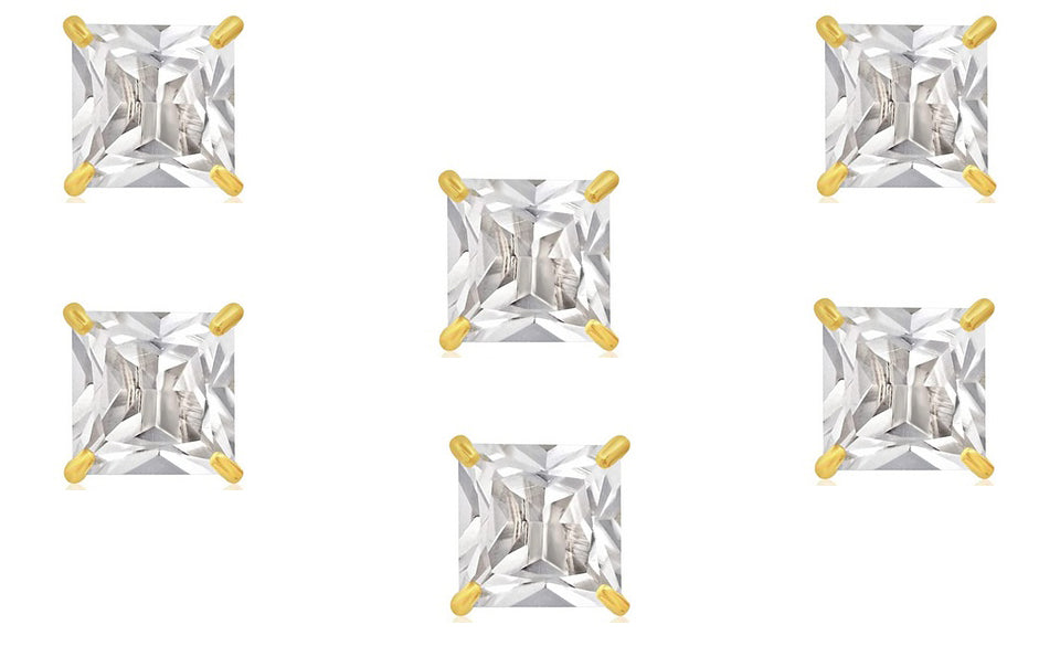 18k Yellow Gold Plated 4mm 4Ct Square Cut White Sapphire Set Of Three Stud Earrings