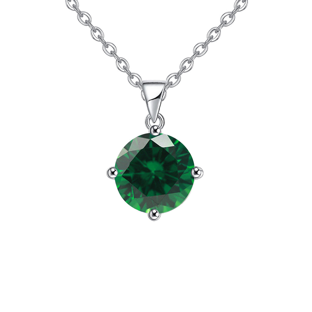 18K White Gold 2 Carat Created Emerald Round Stud Necklace Plated 18 inch